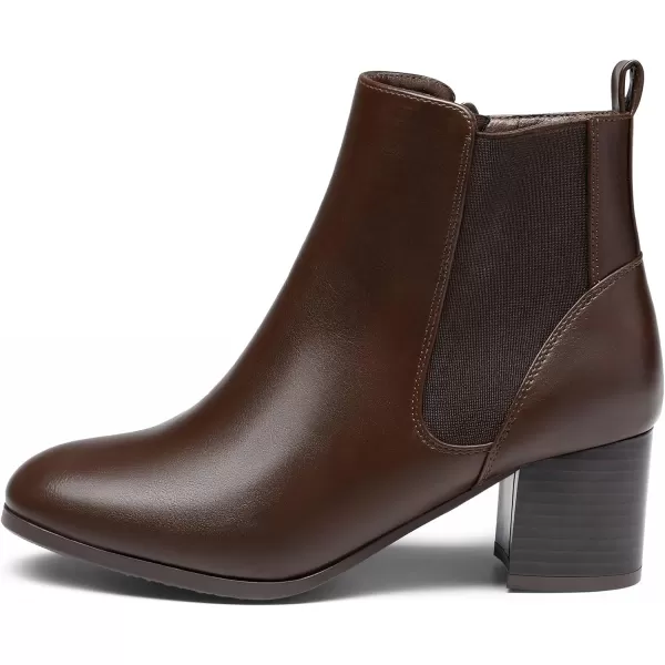 imageDREAM PAIRS Womens Elastic Gore Chelsea Boots Chunky Block Heel Ankle BootieBrownPu