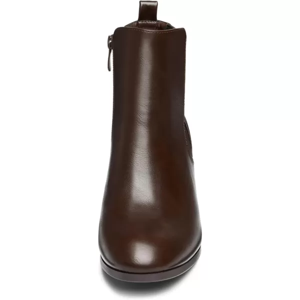 imageDREAM PAIRS Womens Elastic Gore Chelsea Boots Chunky Block Heel Ankle BootieBrownPu