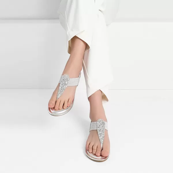 imageDREAM PAIRS Womens Elastic Strappy String Thong Ankle Strap Summer Gladiator SandalsSilver