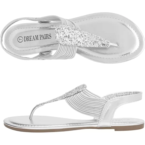 imageDREAM PAIRS Womens Elastic Strappy String Thong Ankle Strap Summer Gladiator SandalsSilver