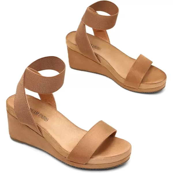 imageDREAM PAIRS Womens Elastica Ankle Strap Open Toe Platform Wedge SandalsCamel5