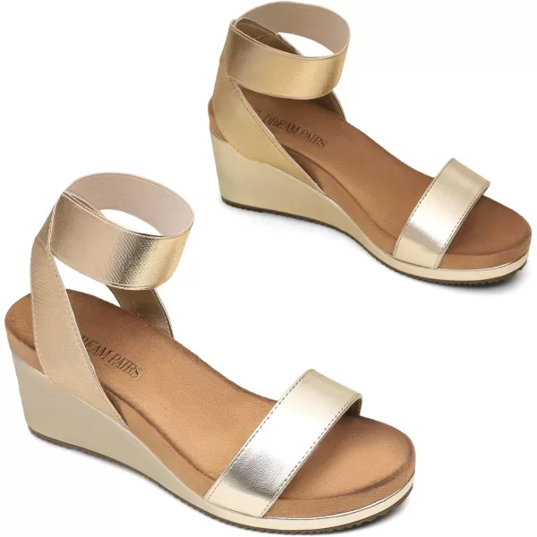 imageDREAM PAIRS Womens Elastica Ankle Strap Open Toe Platform Wedge SandalsGoldPu5