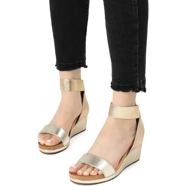 imageDREAM PAIRS Womens Elastica Ankle Strap Open Toe Platform Wedge SandalsGoldPu5