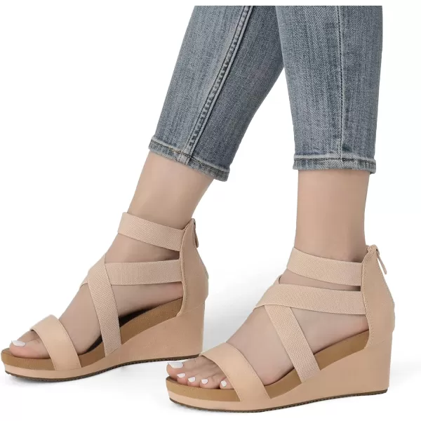 imageDREAM PAIRS Womens Elastica Ankle Strap Open Toe Platform Wedge SandalsNude3