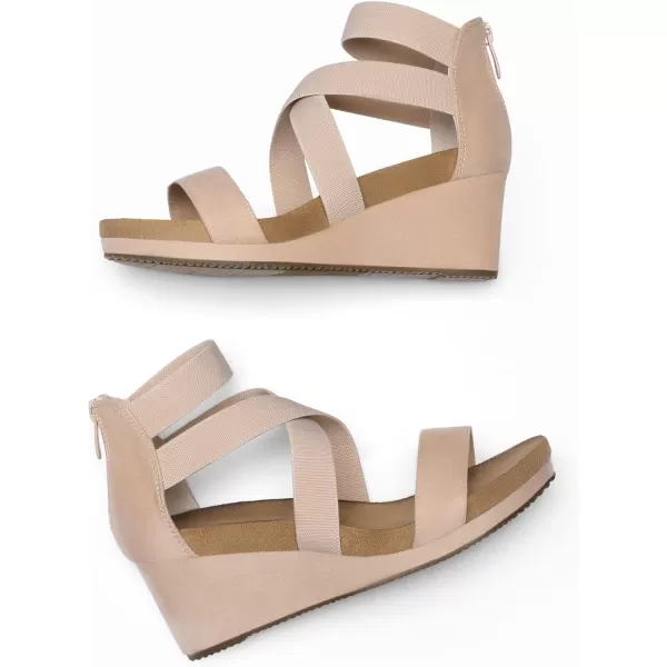 imageDREAM PAIRS Womens Elastica Ankle Strap Open Toe Platform Wedge SandalsNude3