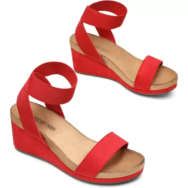 imageDREAM PAIRS Womens Elastica Ankle Strap Open Toe Platform Wedge SandalsRed5