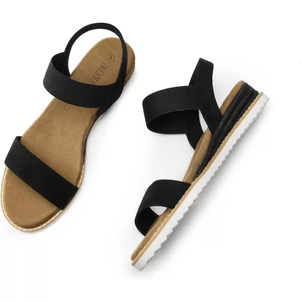 imageDREAM PAIRS Womens Espadrilles Ankle Stretch Elastic Strap Open Toe Wedges Flats SandalsBlack Suede