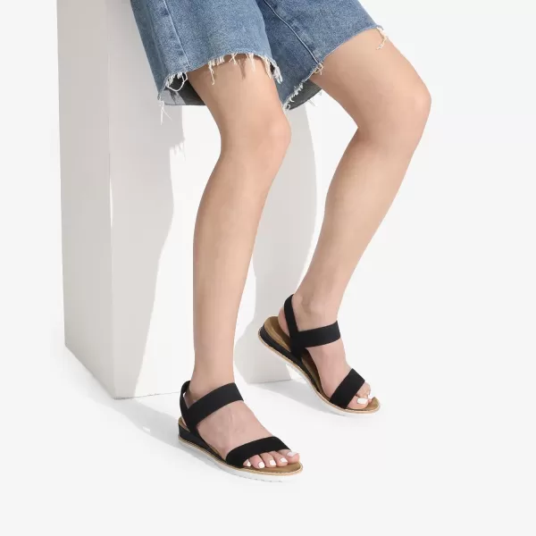 imageDREAM PAIRS Womens Espadrilles Ankle Stretch Elastic Strap Open Toe Wedges Flats SandalsBlack Suede