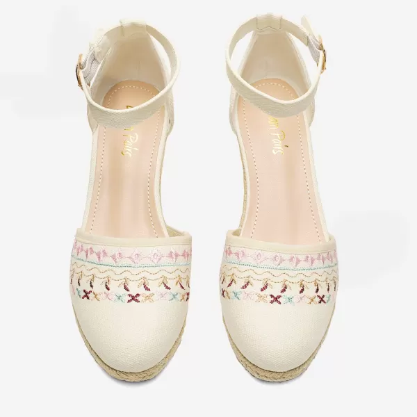 imageDREAM PAIRS Womens Espadrilles Closed Toe Ankle Strap Dressy Platform Wedge SandalsBeigeWhite