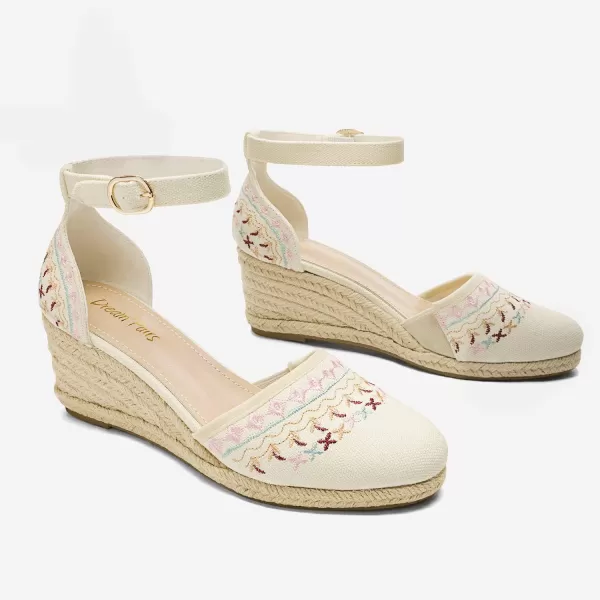 imageDREAM PAIRS Womens Espadrilles Closed Toe Ankle Strap Dressy Platform Wedge SandalsBeigeWhite