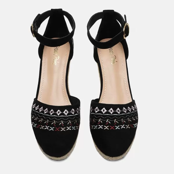 imageDREAM PAIRS Womens Espadrilles Closed Toe Ankle Strap Dressy Platform Wedge SandalsBlack