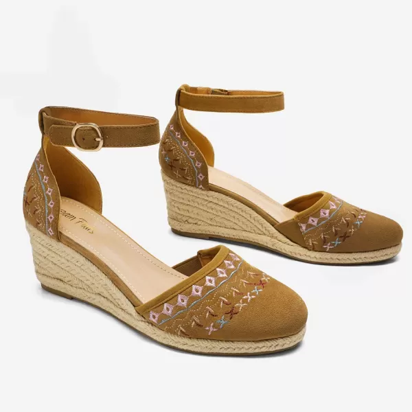 imageDREAM PAIRS Womens Espadrilles Closed Toe Ankle Strap Dressy Platform Wedge SandalsCamel