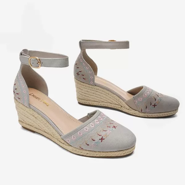 imageDREAM PAIRS Womens Espadrilles Closed Toe Ankle Strap Dressy Platform Wedge SandalsLightGrey