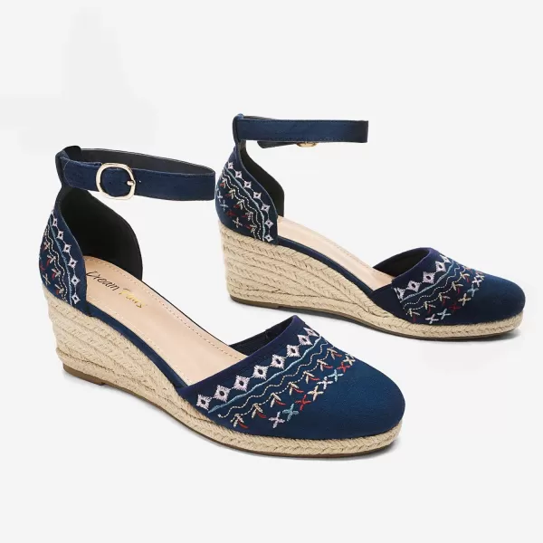 imageDREAM PAIRS Womens Espadrilles Closed Toe Ankle Strap Dressy Platform Wedge SandalsNavy