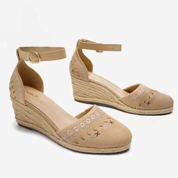 imageDREAM PAIRS Womens Espadrilles Closed Toe Ankle Strap Dressy Platform Wedge SandalsNude