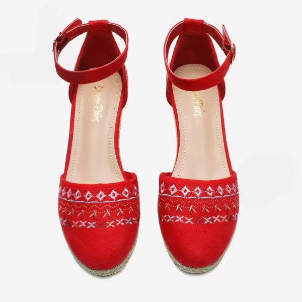 imageDREAM PAIRS Womens Espadrilles Closed Toe Ankle Strap Dressy Platform Wedge SandalsRed