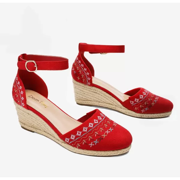 imageDREAM PAIRS Womens Espadrilles Closed Toe Ankle Strap Dressy Platform Wedge SandalsRed