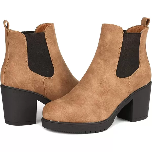 imageDREAM PAIRS Womens FRE High Heel Chelsea Style Ankle BootieCamelPu
