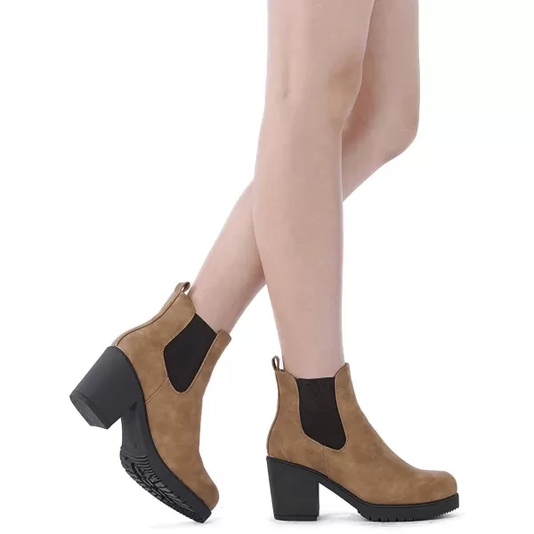 imageDREAM PAIRS Womens FRE High Heel Chelsea Style Ankle BootieCamelPu