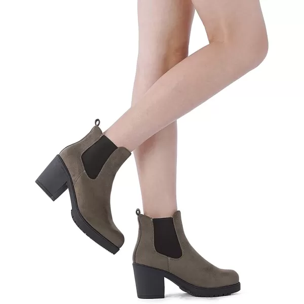 imageDREAM PAIRS Womens FRE High Heel Chelsea Style Ankle BootieKhaki