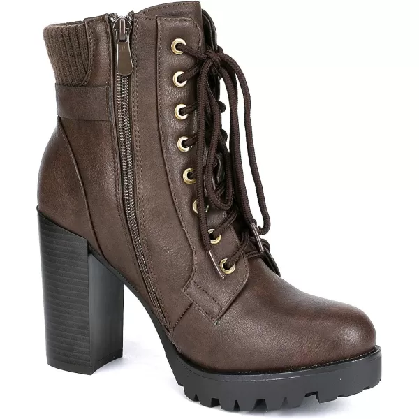 imageDREAM PAIRS Womens Fashion Ankle Boots  Chunky High Heel BootiesScandlBrown