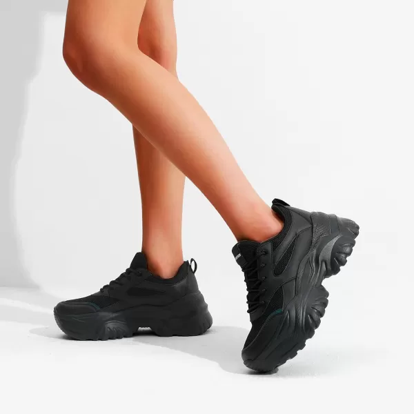 imageDREAM PAIRS Womens Fashion Chunky Sneakers Slip on Dad Shoes Comfortable Platform Sneakers for WomenAll Black