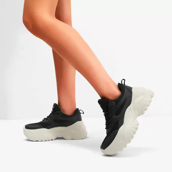 imageDREAM PAIRS Womens Fashion Chunky Sneakers Slip on Dad Shoes Comfortable Platform Sneakers for WomenBlack