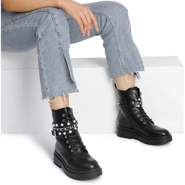 imageDREAM PAIRS Womens Fashion Platform Combat Boots Lace Up Lug Sole Goth Ankle Booties ShoesBlack