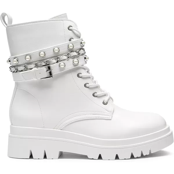 imageDREAM PAIRS Womens Fashion Platform Combat Boots Lace Up Lug Sole Goth Ankle Booties ShoesWhite