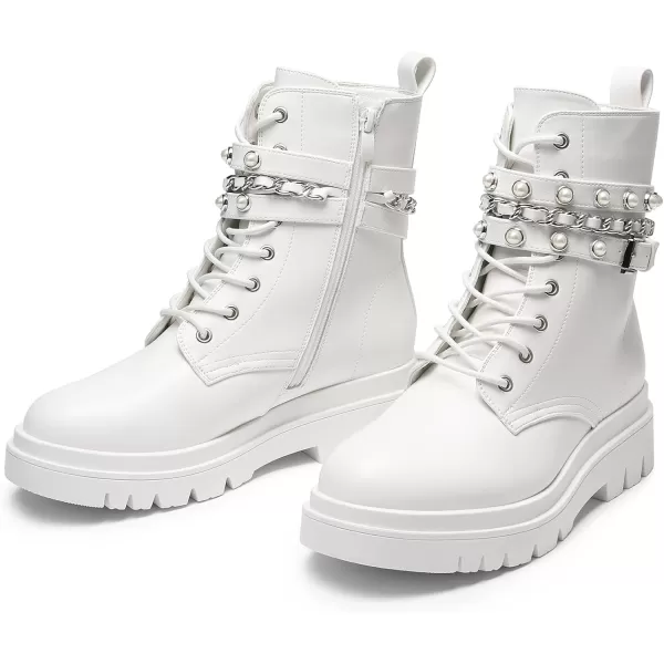 imageDREAM PAIRS Womens Fashion Platform Combat Boots Lace Up Lug Sole Goth Ankle Booties ShoesWhite