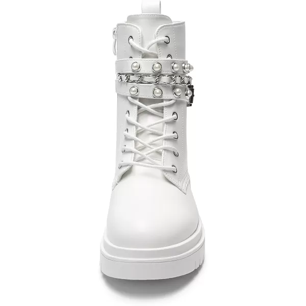 imageDREAM PAIRS Womens Fashion Platform Combat Boots Lace Up Lug Sole Goth Ankle Booties ShoesWhite