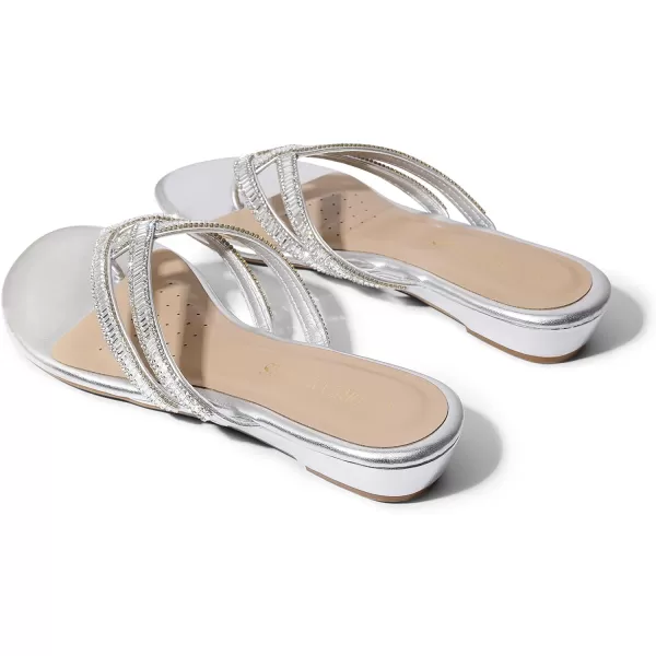 imageDREAM PAIRS Womens Fashion Rhinestones Design Slides SandalsSilver01