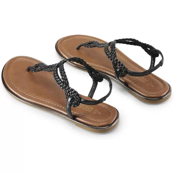 imageDREAM PAIRS Womens Fashion Sandals Dressy Summer Bohemian TStrap Comfortable Summer Flats SandalsBlack