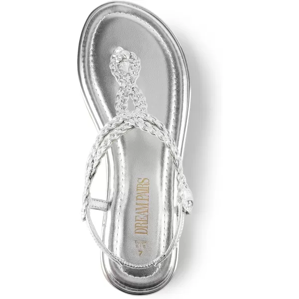 imageDREAM PAIRS Womens Fashion Sandals Dressy Summer Bohemian TStrap Comfortable Summer Flats SandalsSilver