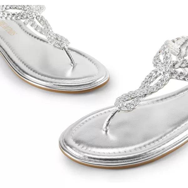 imageDREAM PAIRS Womens Fashion Sandals Dressy Summer Bohemian TStrap Comfortable Summer Flats SandalsSilver
