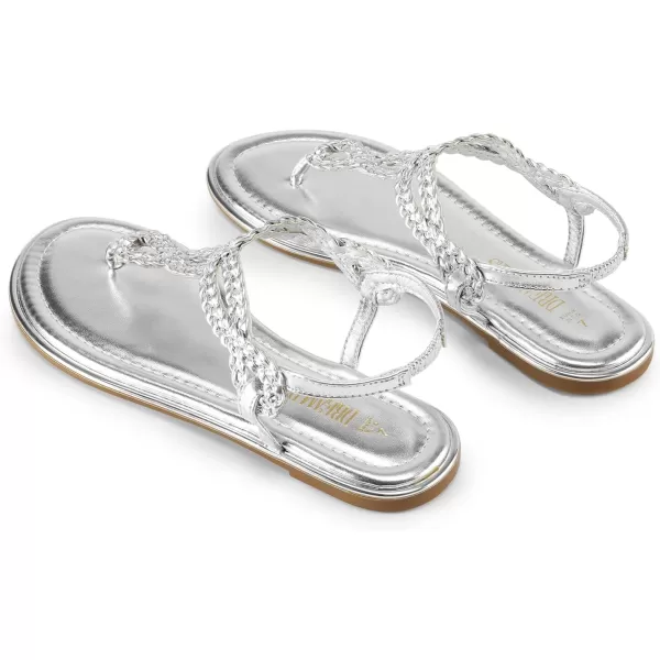 imageDREAM PAIRS Womens Fashion Sandals Dressy Summer Bohemian TStrap Comfortable Summer Flats SandalsSilver