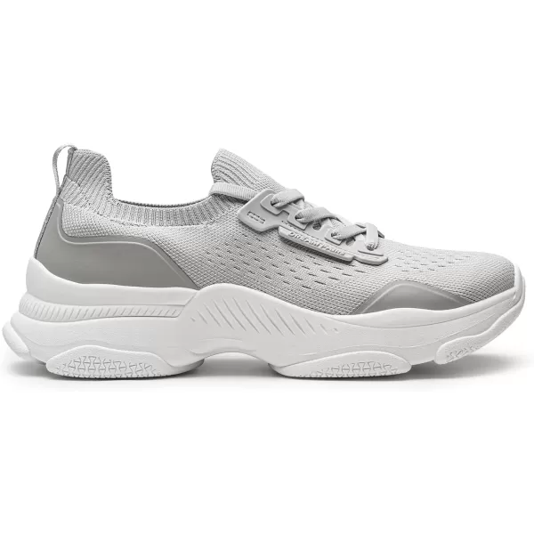 imageDREAM PAIRS Womens Fashion Sneakers Lightweight Arch Support Walking Shoes Slip Resistant Beathable Knitted Workout Sport Work Casual Tennis Platform Chunky ShoesLight Grey