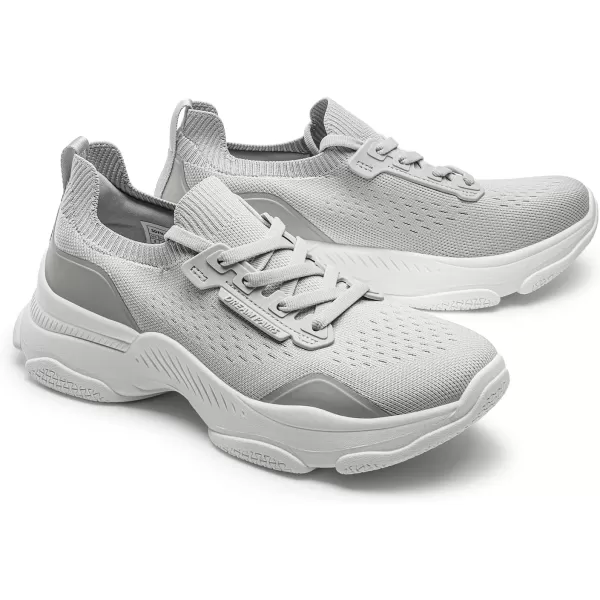 imageDREAM PAIRS Womens Fashion Sneakers Lightweight Arch Support Walking Shoes Slip Resistant Beathable Knitted Workout Sport Work Casual Tennis Platform Chunky ShoesLight Grey