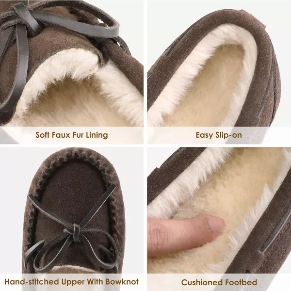 imageDREAM PAIRS Womens Faux Fur Cozy House Slippers Suede Leather Moccasin Shoes for Indoor and Outdoor WearBrown
