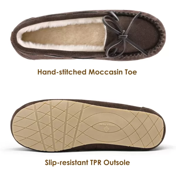 imageDREAM PAIRS Womens Faux Fur Cozy House Slippers Suede Leather Moccasin Shoes for Indoor and Outdoor WearBrown