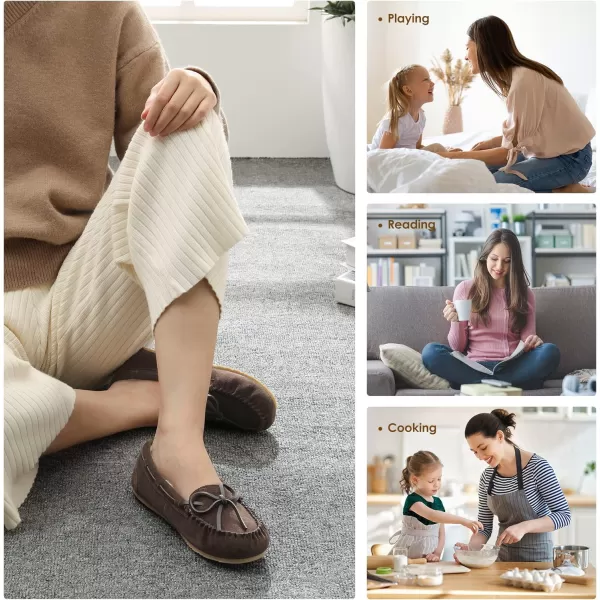 imageDREAM PAIRS Womens Faux Fur Cozy House Slippers Suede Leather Moccasin Shoes for Indoor and Outdoor WearBrown
