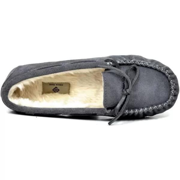 imageDREAM PAIRS Womens Faux Fur Cozy House Slippers Suede Leather Moccasin Shoes for Indoor and Outdoor WearGrey