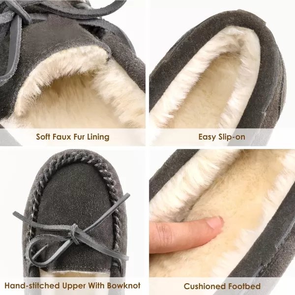 imageDREAM PAIRS Womens Faux Fur Cozy House Slippers Suede Leather Moccasin Shoes for Indoor and Outdoor WearGrey