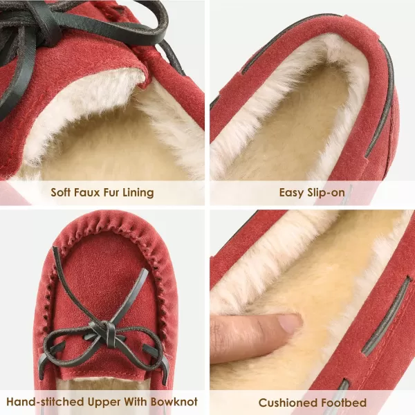 imageDREAM PAIRS Womens Faux Fur Cozy House Slippers Suede Leather Moccasin Shoes for Indoor and Outdoor WearRed