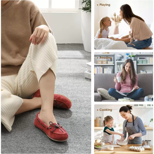 imageDREAM PAIRS Womens Faux Fur Cozy House Slippers Suede Leather Moccasin Shoes for Indoor and Outdoor WearRed