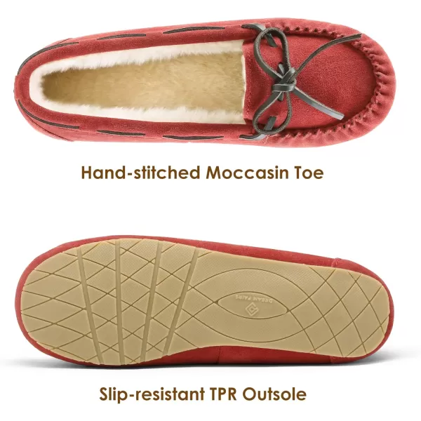 imageDREAM PAIRS Womens Faux Fur Cozy House Slippers Suede Leather Moccasin Shoes for Indoor and Outdoor WearRed