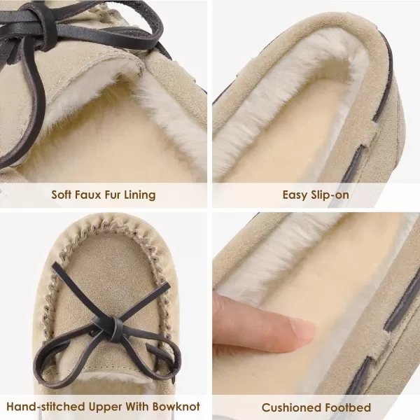 imageDREAM PAIRS Womens Faux Fur Cozy House Slippers Suede Leather Moccasin Shoes for Indoor and Outdoor WearSand