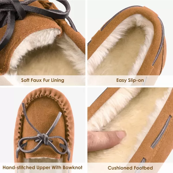 imageDREAM PAIRS Womens Faux Fur Cozy House Slippers Suede Leather Moccasin Shoes for Indoor and Outdoor WearTan