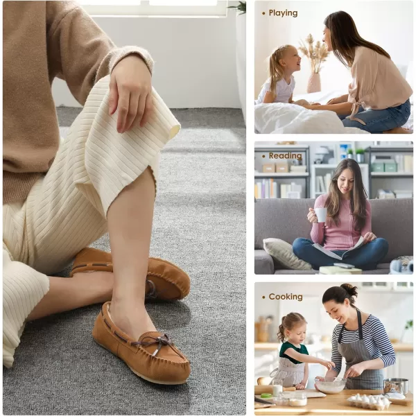 imageDREAM PAIRS Womens Faux Fur Cozy House Slippers Suede Leather Moccasin Shoes for Indoor and Outdoor WearTan