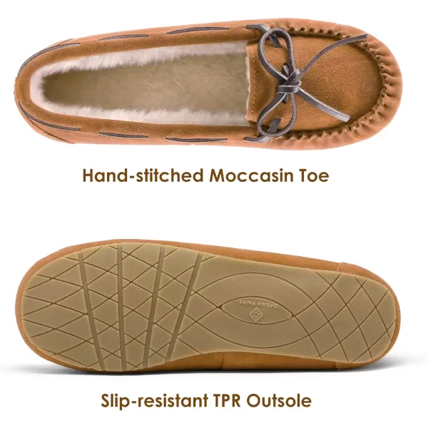 imageDREAM PAIRS Womens Faux Fur Cozy House Slippers Suede Leather Moccasin Shoes for Indoor and Outdoor WearTan